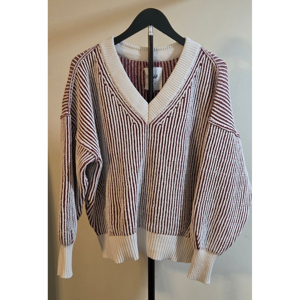 Aerie Beyond Chenille V-Neck Sweater Women's Size Small White Red